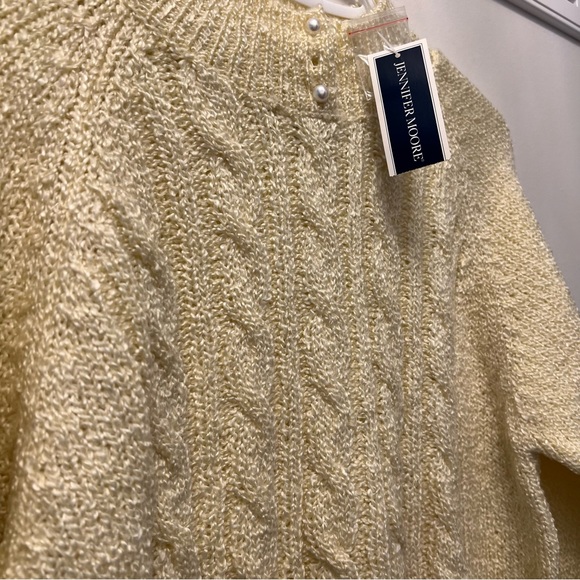 Jennifer Moore Women Sweater Button Mock Neck Pastel Yellow Pullover US L - Picture 5 of 9